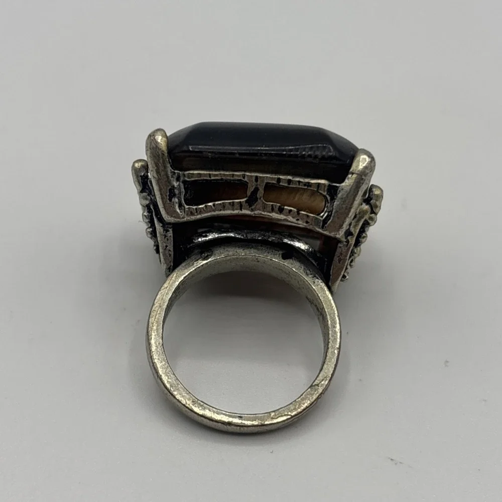 Sterling‎ Silver 925 SEMI-PRECIOUS STONE RING - TIGER'S EYE - Size 6